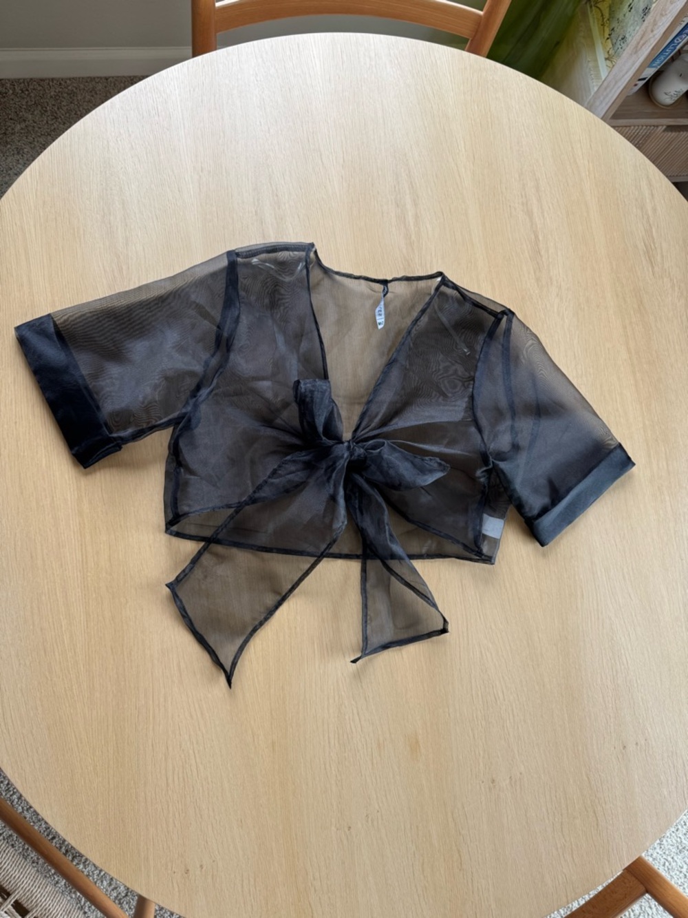 NWOT Sheer Tie-Front Crop Top in Black - Women's